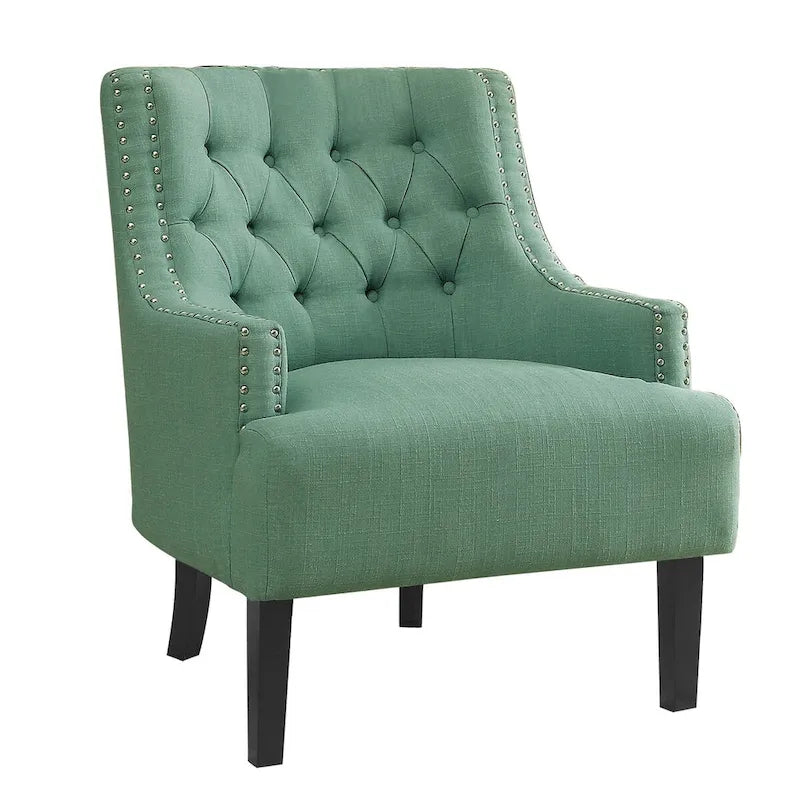 Fauteuil d'appoint en chenille sarcelle avec dossier capitonné et garniture cloutée