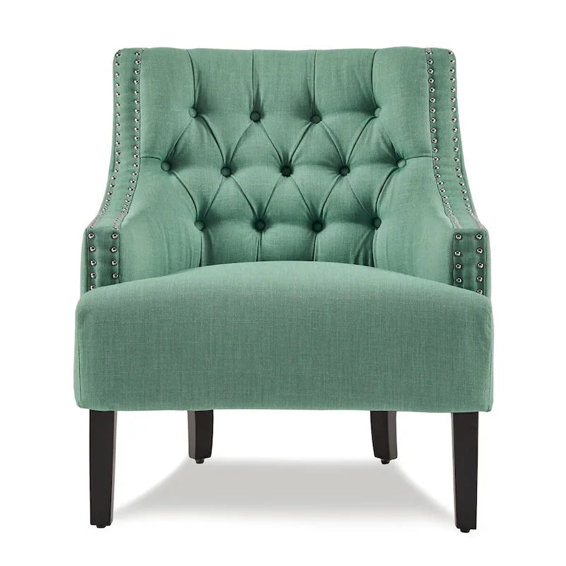 Fauteuil d'appoint en chenille sarcelle avec dossier capitonné et garniture cloutée