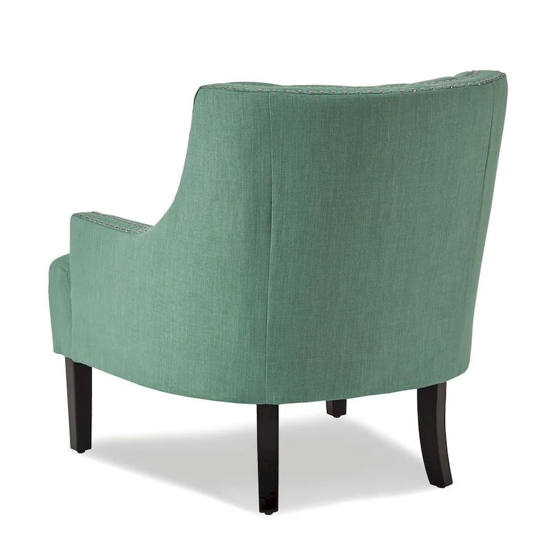 Fauteuil d'appoint en chenille sarcelle avec dossier capitonné et garniture cloutée