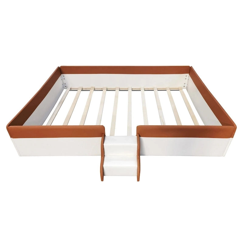 Cadre de lit de repos rembourré avec barrière de sécurité et escalier latéral