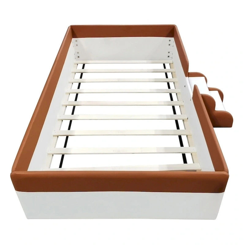 Cadre de lit de repos rembourré avec barrière de sécurité et escalier latéral