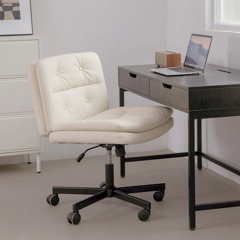 Chaise de bureau pivotante sans accoudoirs avec hauteur réglable et revêtement en cuir