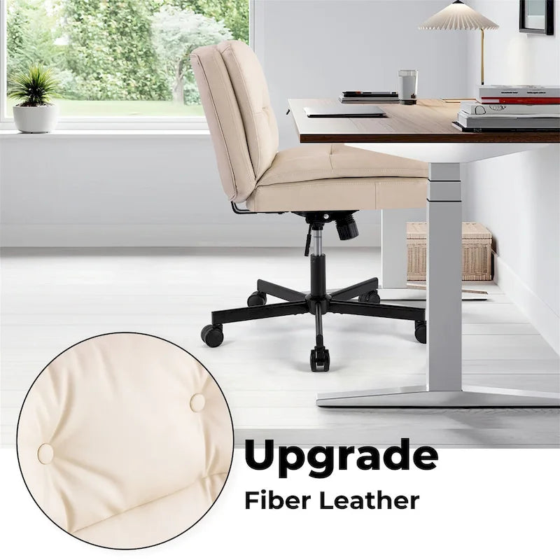 Chaise de bureau pivotante sans accoudoirs avec hauteur réglable et revêtement en cuir