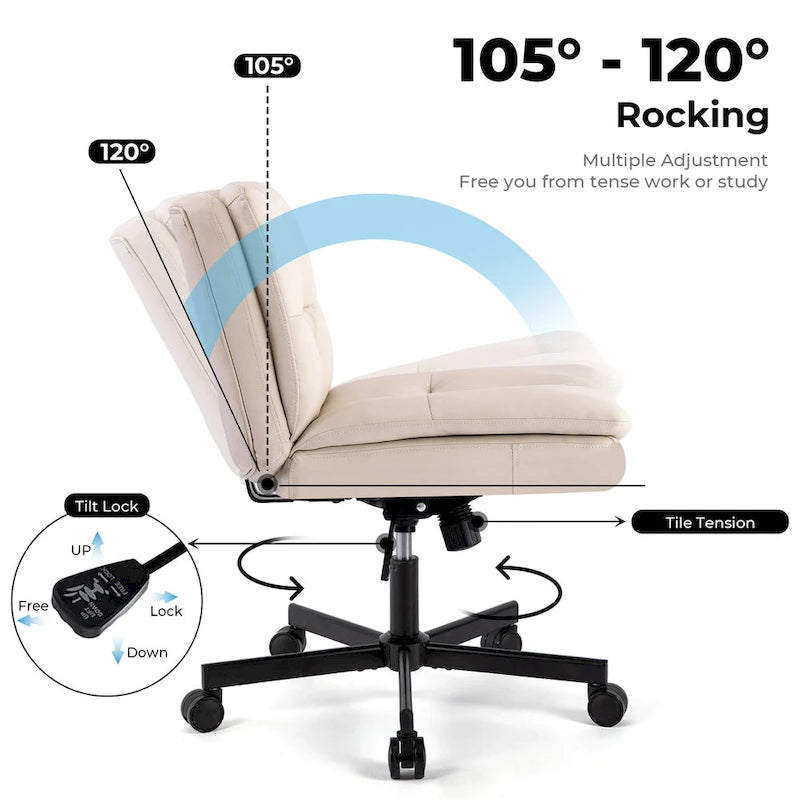 Chaise de bureau pivotante sans accoudoirs avec hauteur réglable et revêtement en cuir
