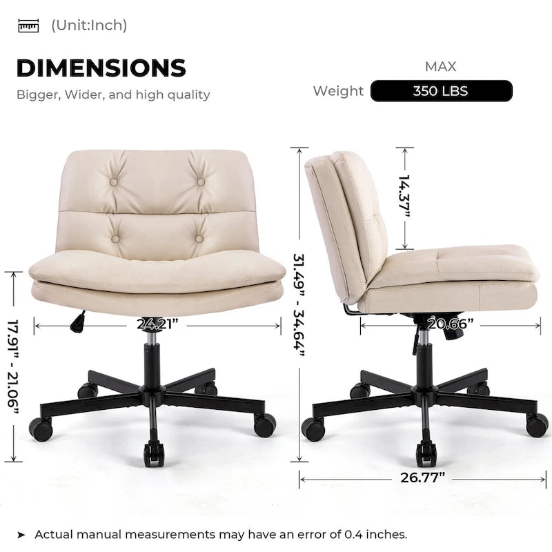 Chaise de bureau pivotante sans accoudoirs avec hauteur réglable et revêtement en cuir