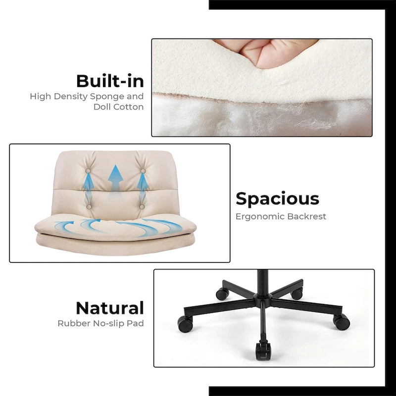 Chaise de bureau pivotante sans accoudoirs avec hauteur réglable et revêtement en cuir