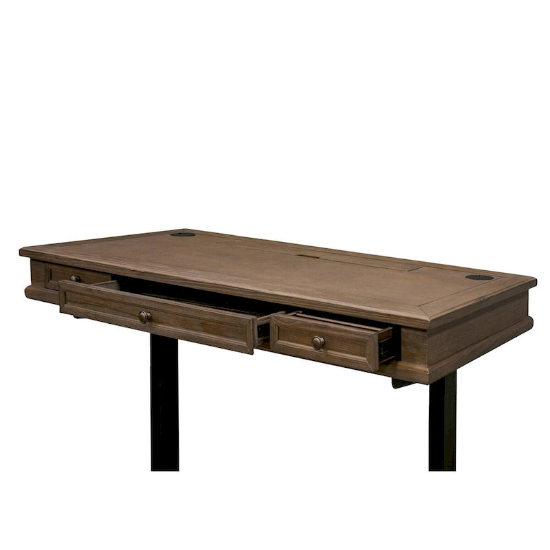 Bureau électrique assis-debout avec plateau en bois massif, hauteur réglable de 76 cm à 114 cm – Gris vieilli