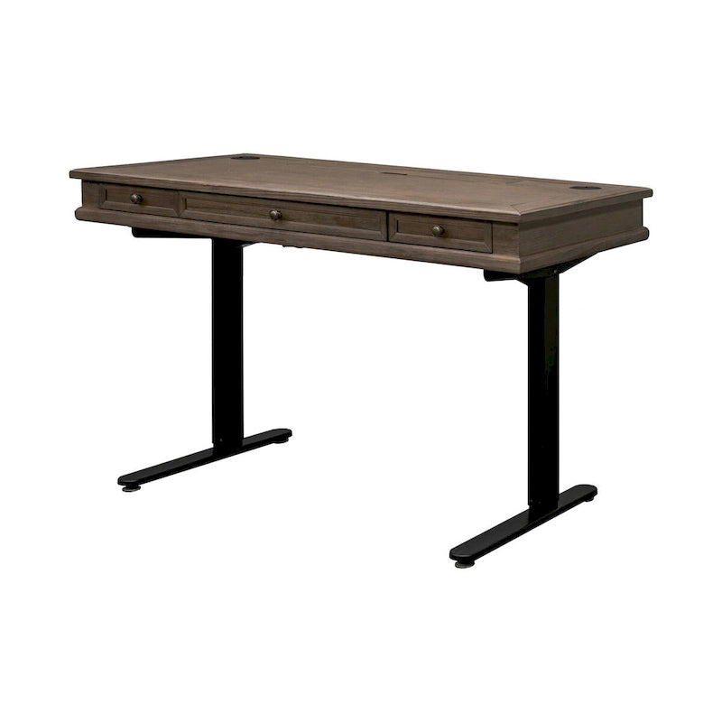 Bureau électrique assis-debout avec plateau en bois massif, hauteur réglable de 76 cm à 114 cm – Gris vieilli