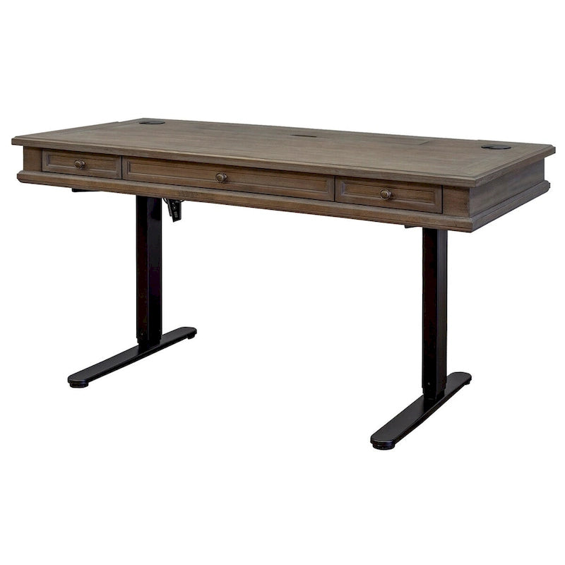 Bureau électrique assis-debout avec plateau en bois massif, hauteur réglable de 76 cm à 114 cm – Gris vieilli