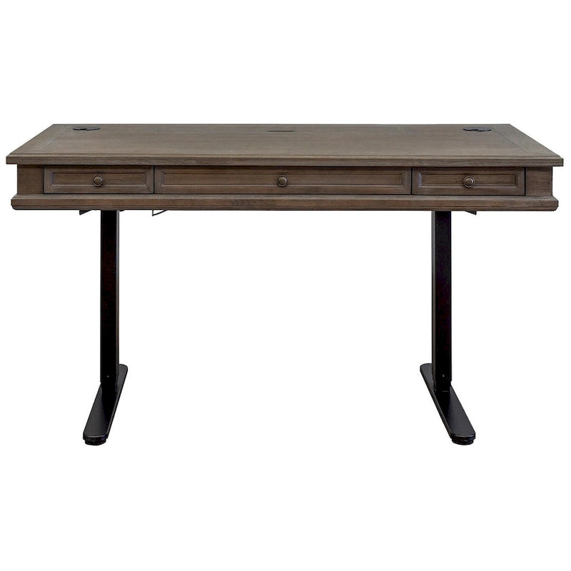 Bureau électrique assis-debout avec plateau en bois massif, hauteur réglable de 76 cm à 114 cm – Gris vieilli