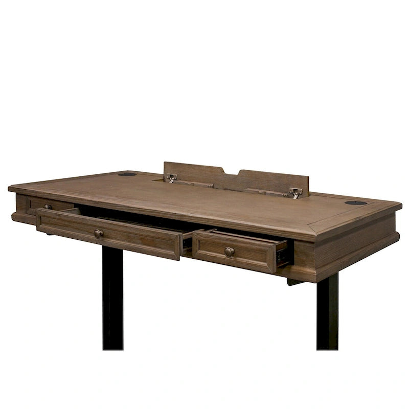 Bureau électrique assis-debout avec plateau en bois massif, hauteur réglable de 76 cm à 114 cm – Gris vieilli