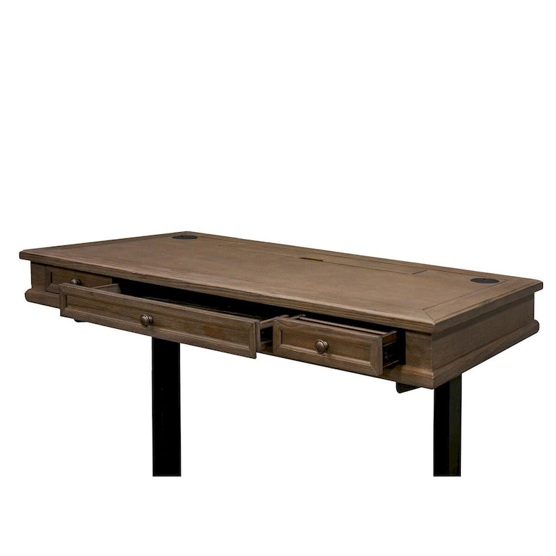 Bureau électrique assis-debout avec plateau en bois massif, hauteur réglable de 76 cm à 114 cm – Gris vieilli