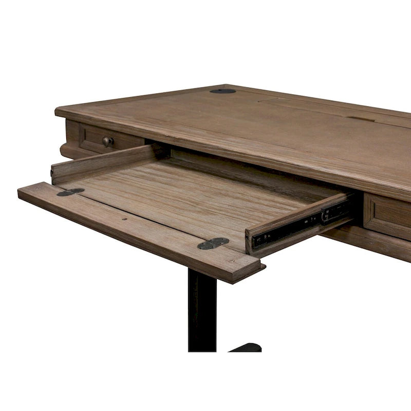 Bureau électrique assis-debout avec plateau en bois massif, hauteur réglable de 76 cm à 114 cm – Gris vieilli
