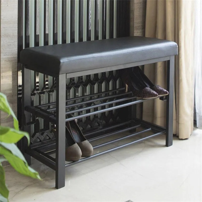 Banc à chaussures d'entrée avec étagères de rangement et siège rembourré
