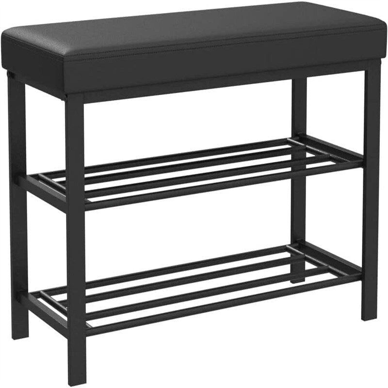 Banc à chaussures d'entrée avec étagères de rangement et siège rembourré