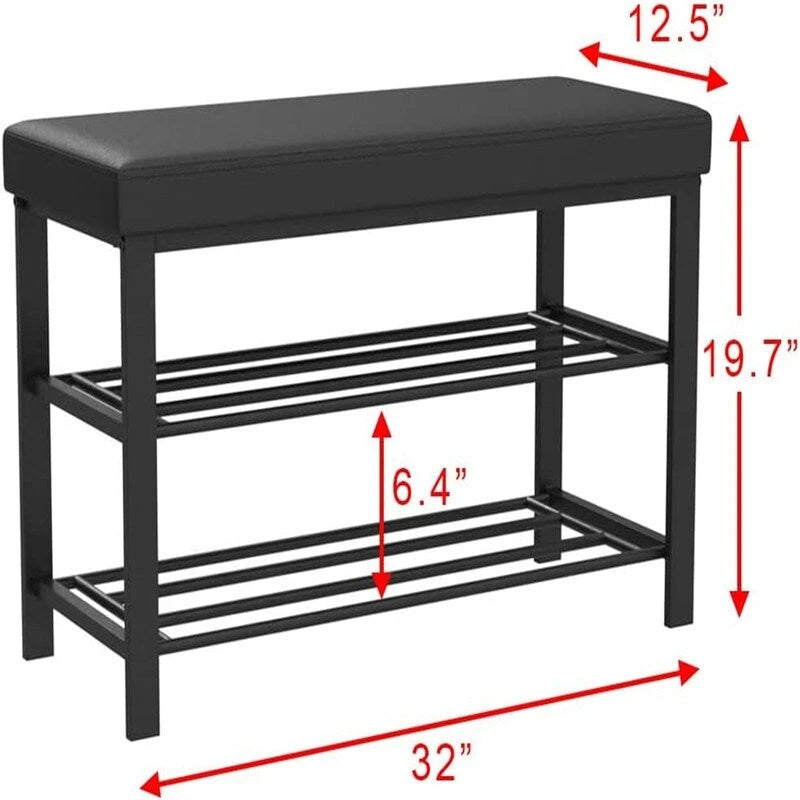 Banc à chaussures d'entrée avec étagères de rangement et siège rembourré