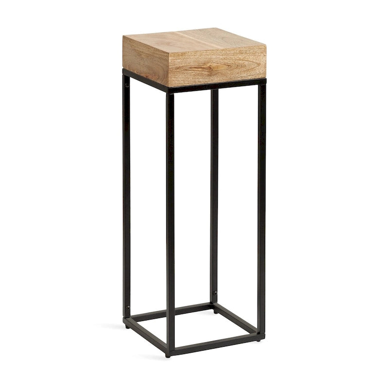 Table d'appoint carrée en bois et fer – Naturel et noir