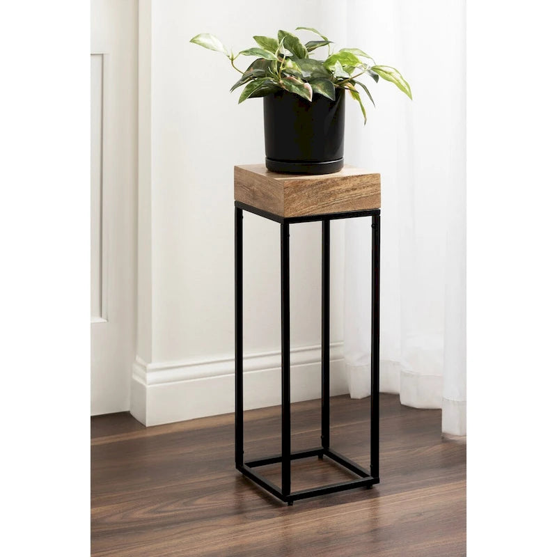 Table d'appoint carrée en bois et fer – Naturel et noir