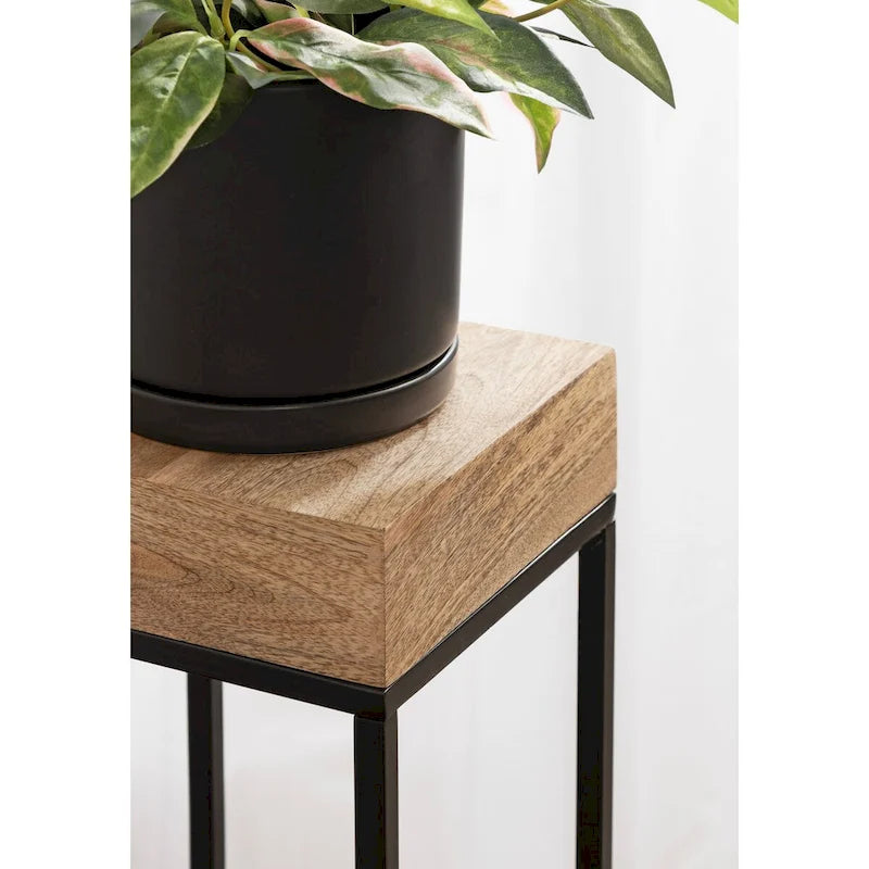 Table d'appoint carrée en bois et fer – Naturel et noir