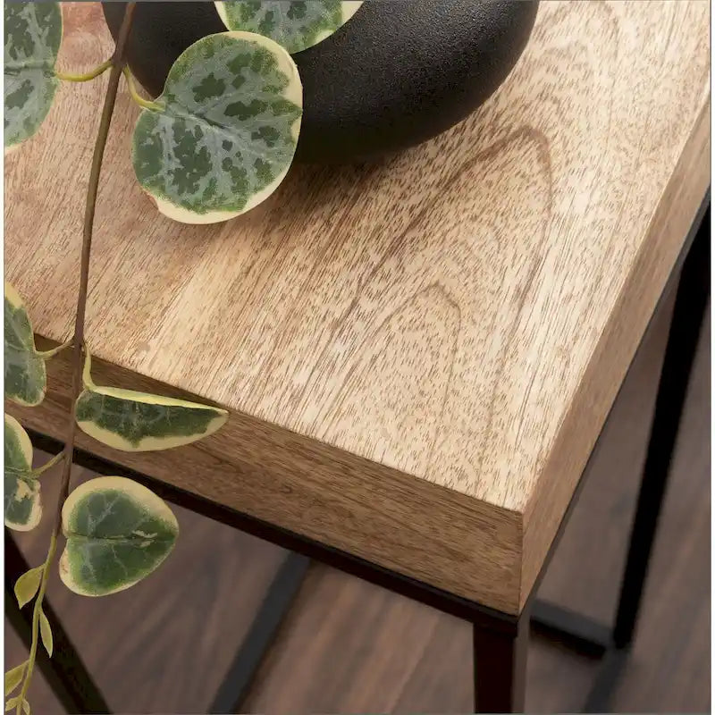 Table d'appoint carrée en bois et fer – Naturel et noir