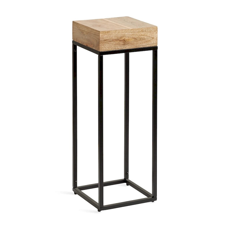 Table d'appoint carrée en bois et fer – Naturel et noir