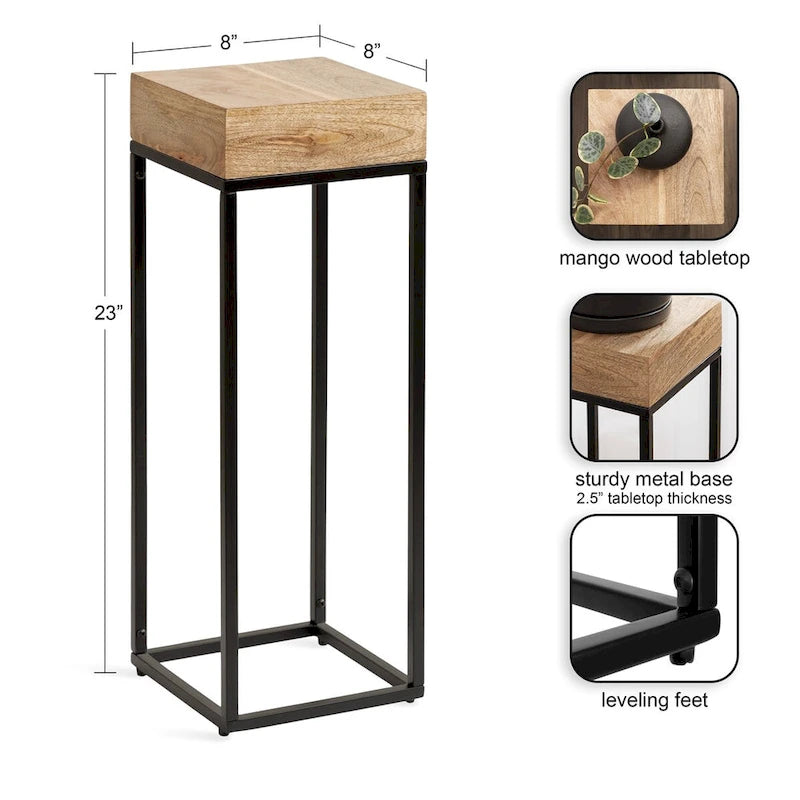 Table d'appoint carrée en bois et fer – Naturel et noir