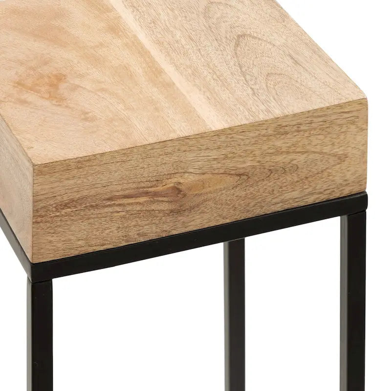 Table d'appoint carrée en bois et fer – Naturel et noir