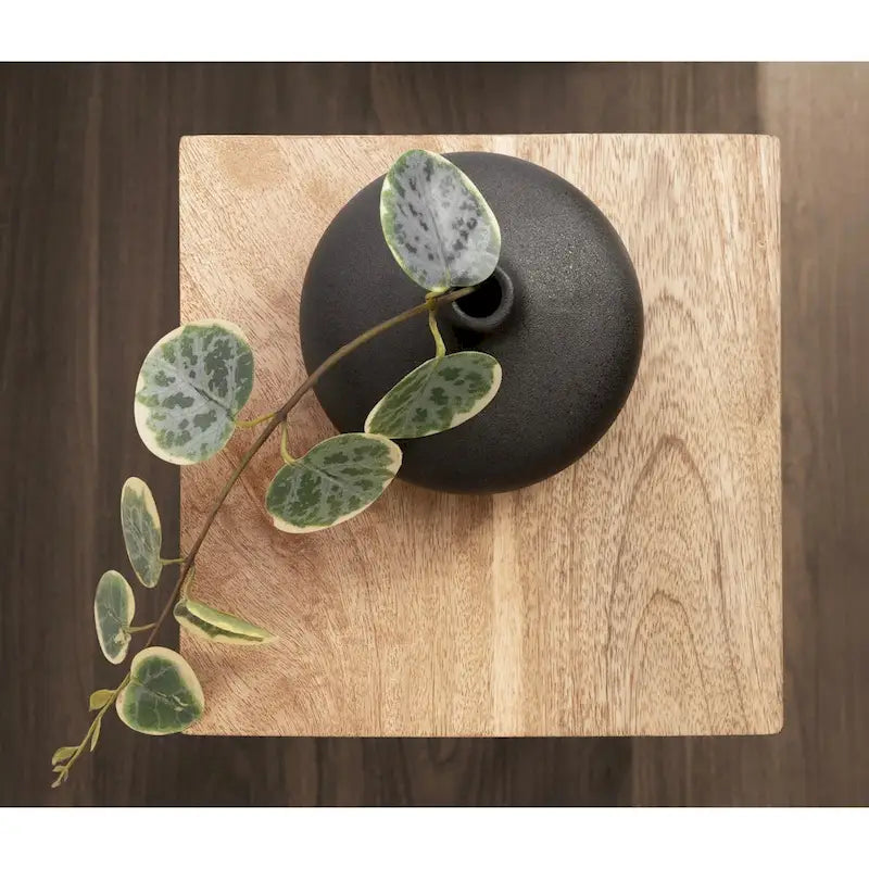 Table d'appoint carrée en bois et fer – Naturel et noir