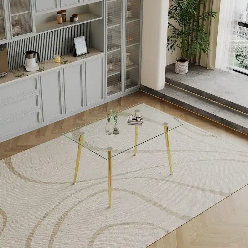 Table à manger en verre trempé avec pieds en acier inoxydable – 2 à 4 places, petit espace