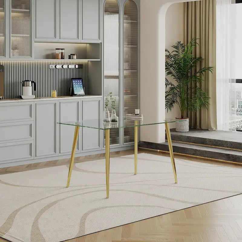 Table à manger en verre trempé avec pieds en acier inoxydable – 2 à 4 places, petit espace