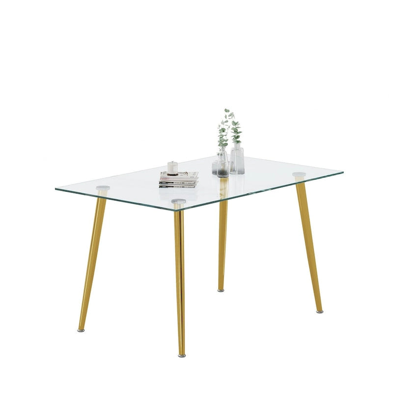 Table à manger en verre trempé avec pieds en acier inoxydable – 2 à 4 places, petit espace
