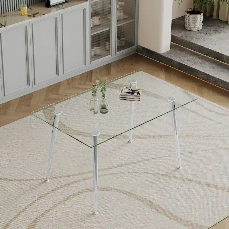 Table à manger en verre trempé avec pieds en acier inoxydable – 2 à 4 places, petit espace