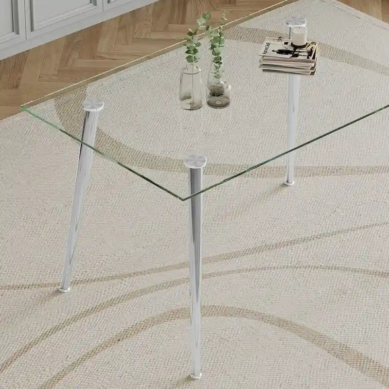 Table à manger en verre trempé avec pieds en acier inoxydable – 2 à 4 places, petit espace