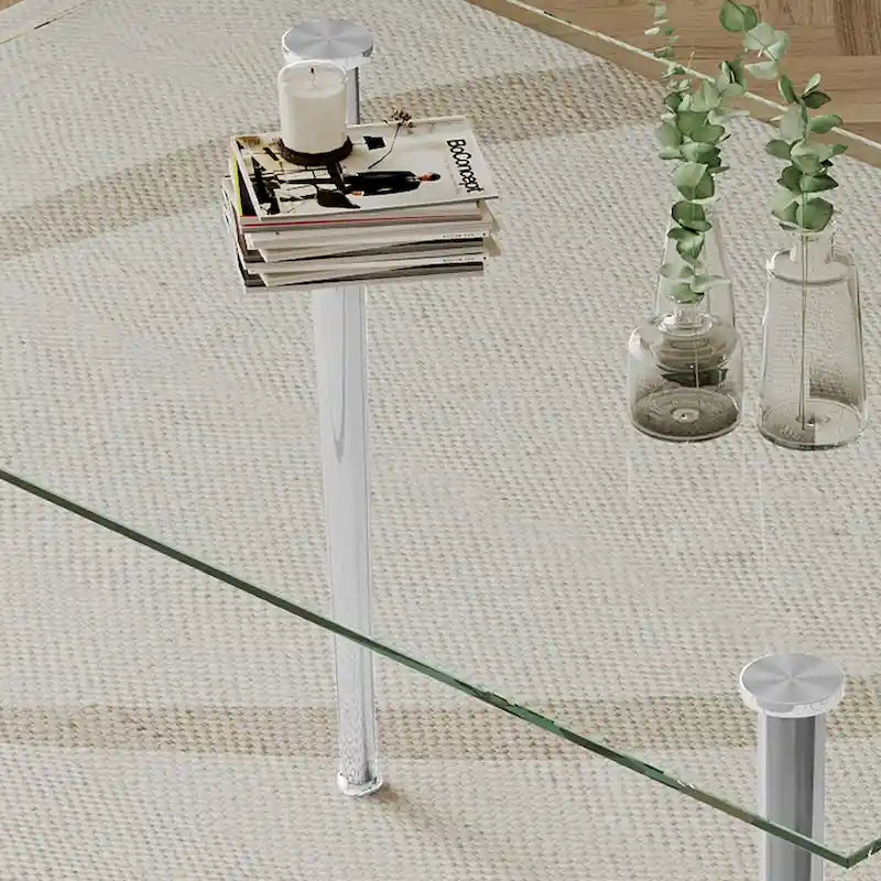 Table à manger en verre trempé avec pieds en acier inoxydable – 2 à 4 places, petit espace