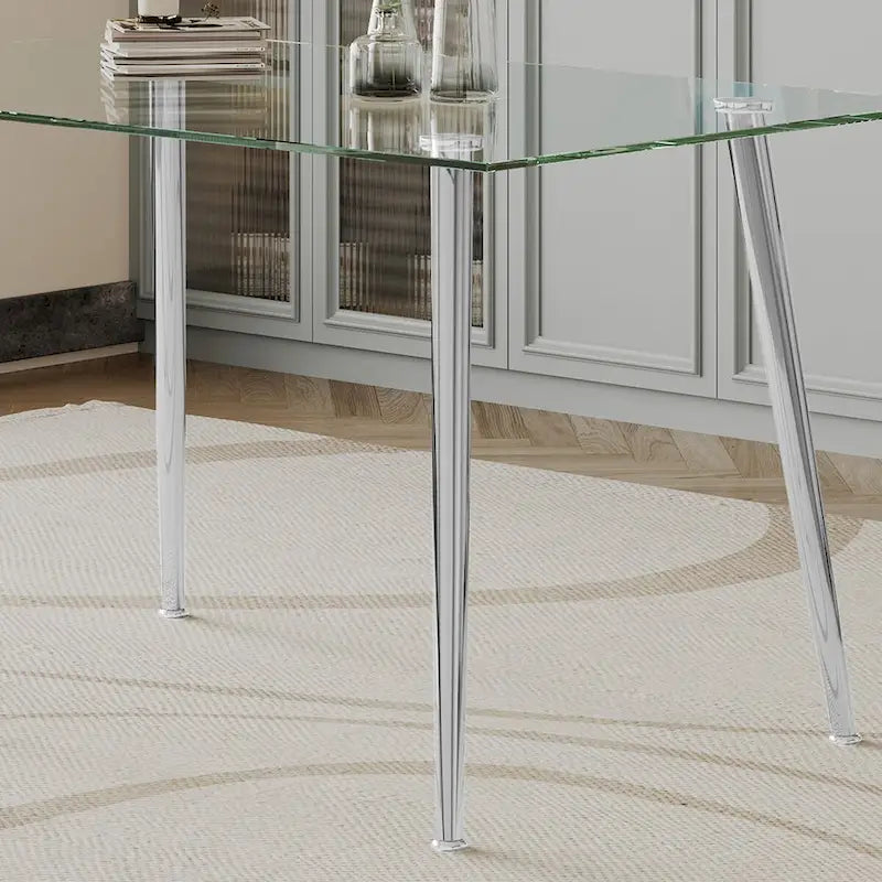 Table à manger en verre trempé avec pieds en acier inoxydable – 2 à 4 places, petit espace