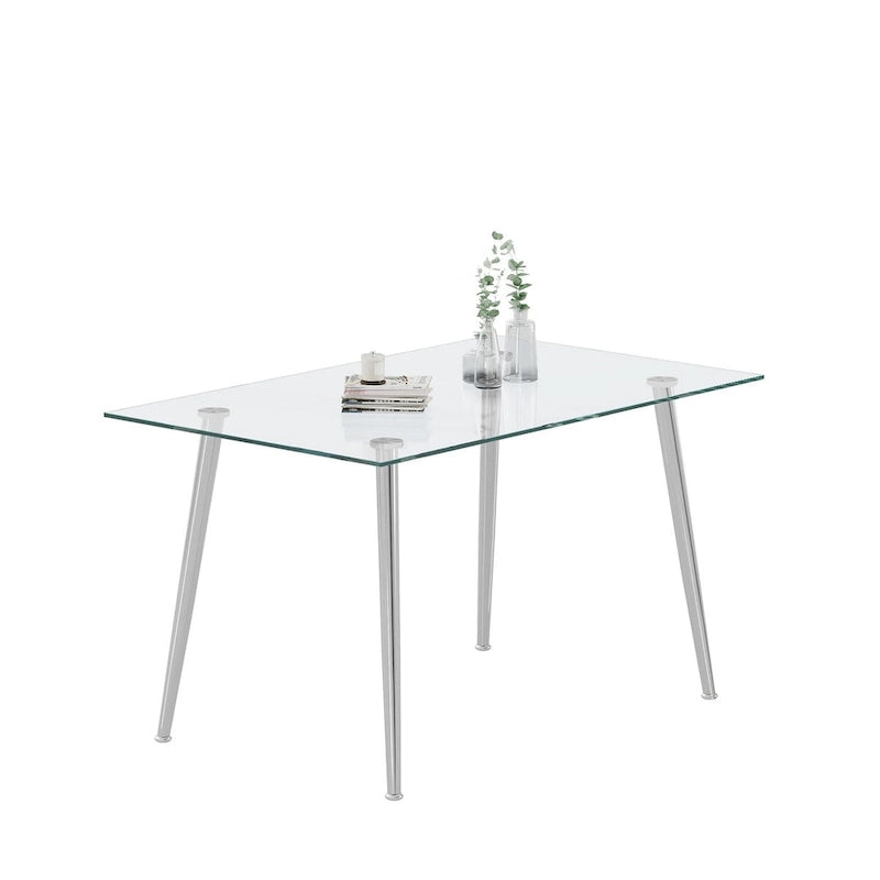 Table à manger en verre trempé avec pieds en acier inoxydable – 2 à 4 places, petit espace