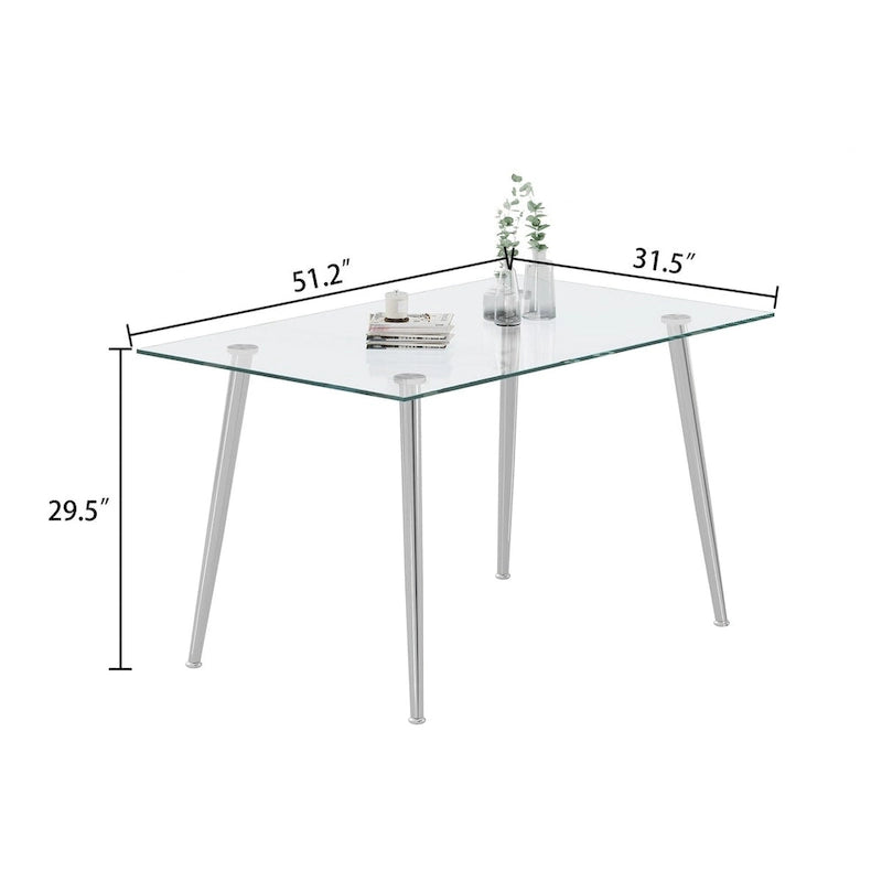 Table à manger en verre trempé avec pieds en acier inoxydable – 2 à 4 places, petit espace